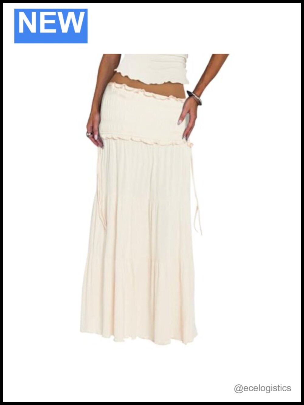 Flowy Maxi Skirt A-Line Tiered High Waist Ruffle Party Casual with Pockets